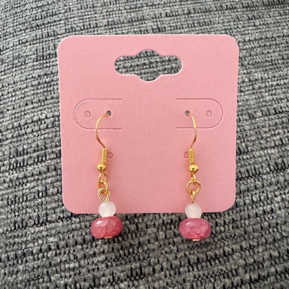 Chic Dark Pink and Gold Tone Drop Earrings